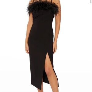 Likely-  Desi Feather Trim Body Con Midi dress